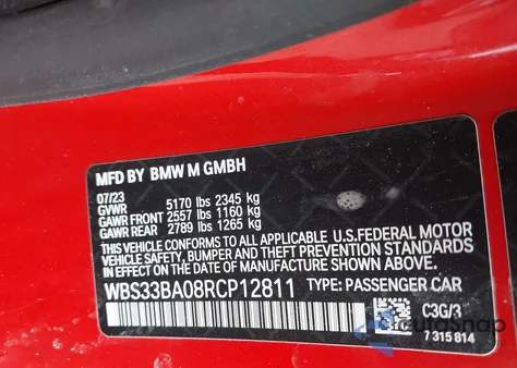 2024 BMW M4 Competition xDrive z USA, uszkodzony, nr VIN WBS33BA08RCP12811